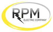 Logo of RPM Electric Company with text "RPM Electric Company" and "Serving You Wired" inside an oval with a yellow and white gradient. A lightning bolt design is included in the letter "R”.